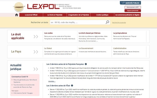 Couverture de Lexpol - service d'accès au droit en Polynésie Française